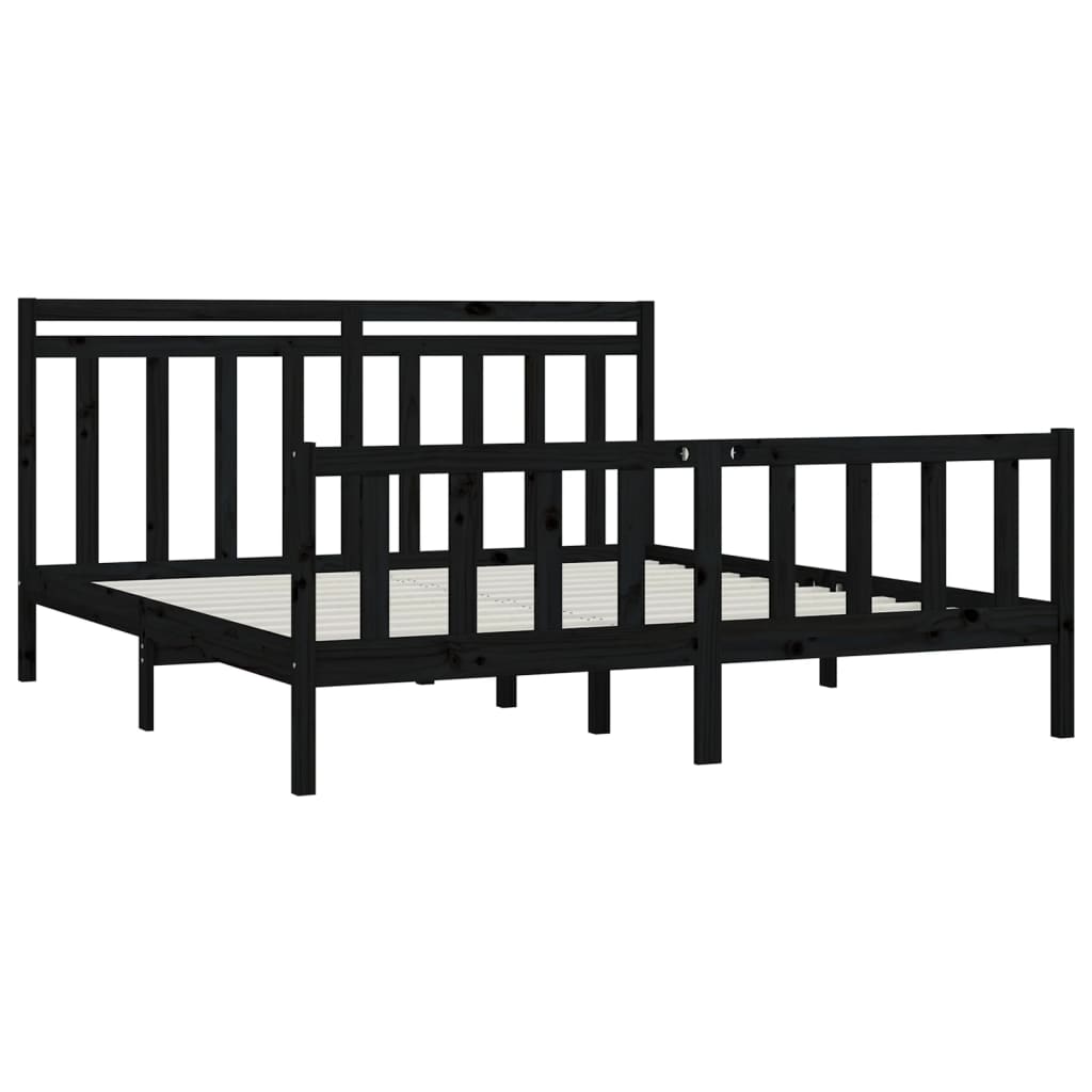 Bed Frame without Mattress Black Solid Wood Pine 180x200 cm Super King