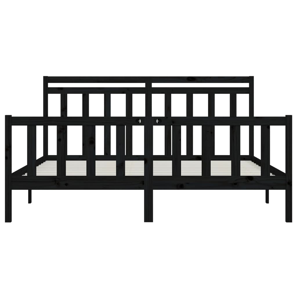 Bed Frame without Mattress Black Solid Wood Pine 180x200 cm Super King