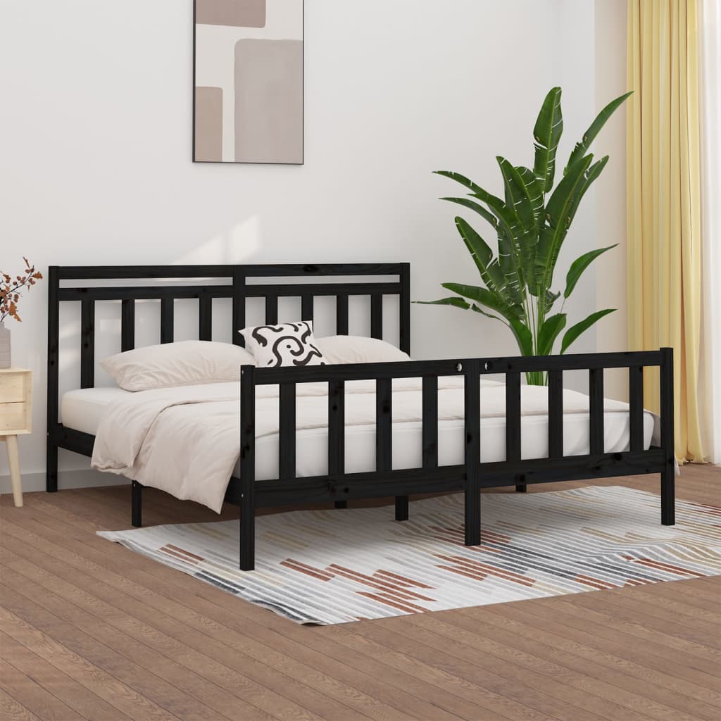 Bed Frame without Mattress Black Solid Wood Pine 180x200 cm Super King