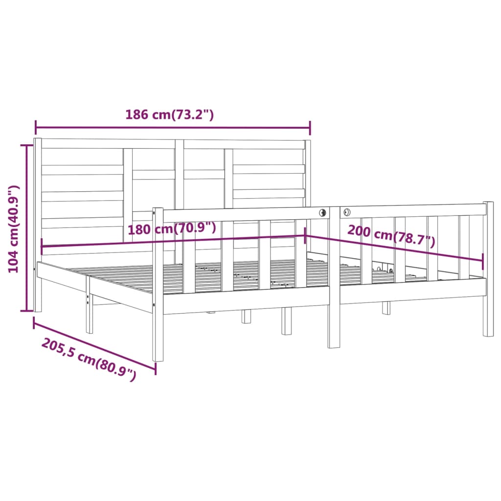 Bed Frame without Mattress Black 180x200 cm Super King Solid Wood
