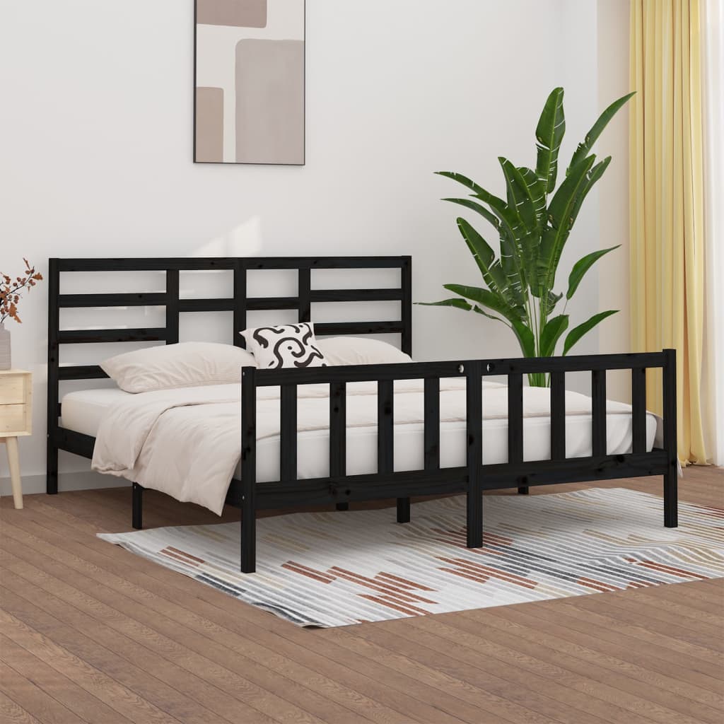 Bed Frame without Mattress Black 180x200 cm Super King Solid Wood