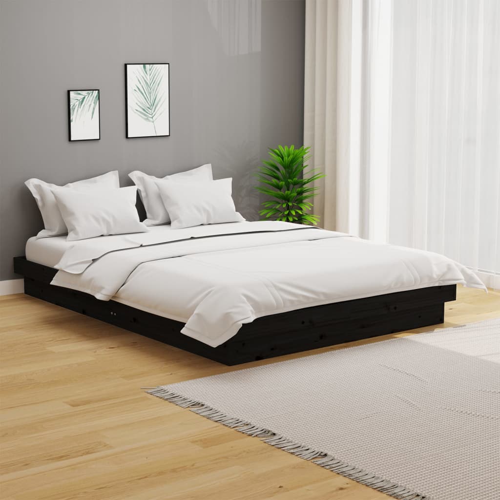 819906 vidaXL Bed Frame without Mattress Black Solid Wood 120x200 cm