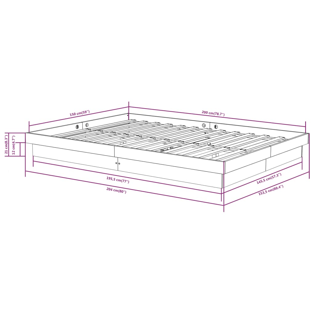 Bed Frame without Mattress Solid Wood King Size