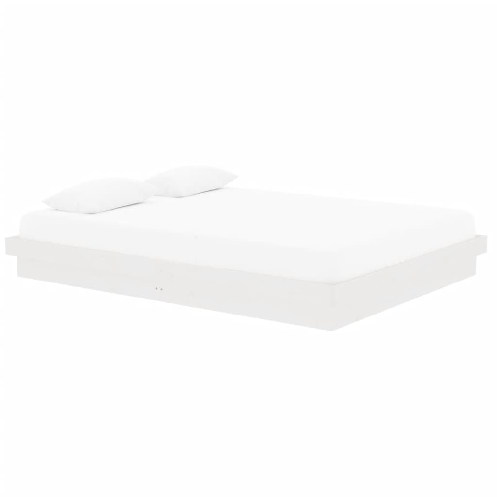 Bed Frame without Mattress White Solid Wood King Size