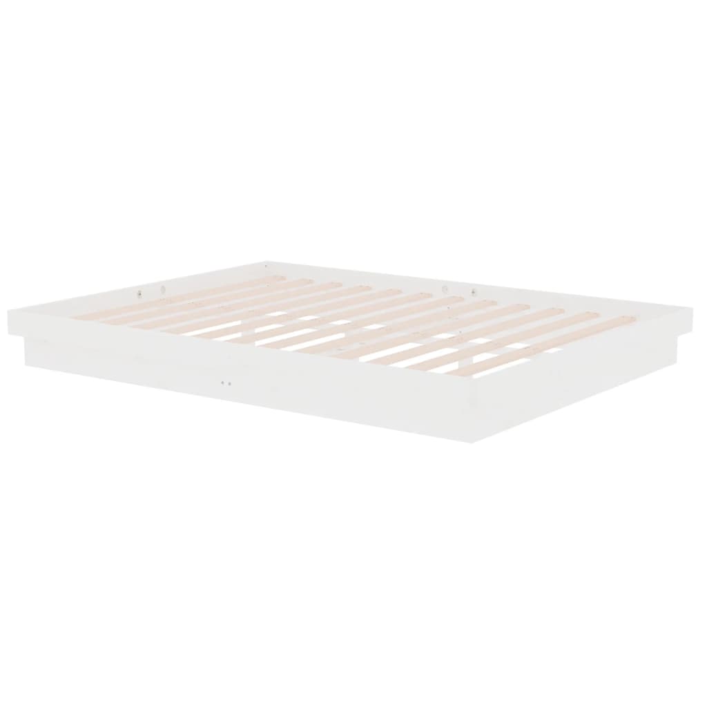 Bed Frame without Mattress White Solid Wood King Size
