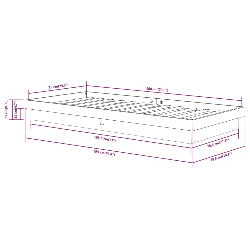 Bed Frame without Mattress White Solid Wood Small Single