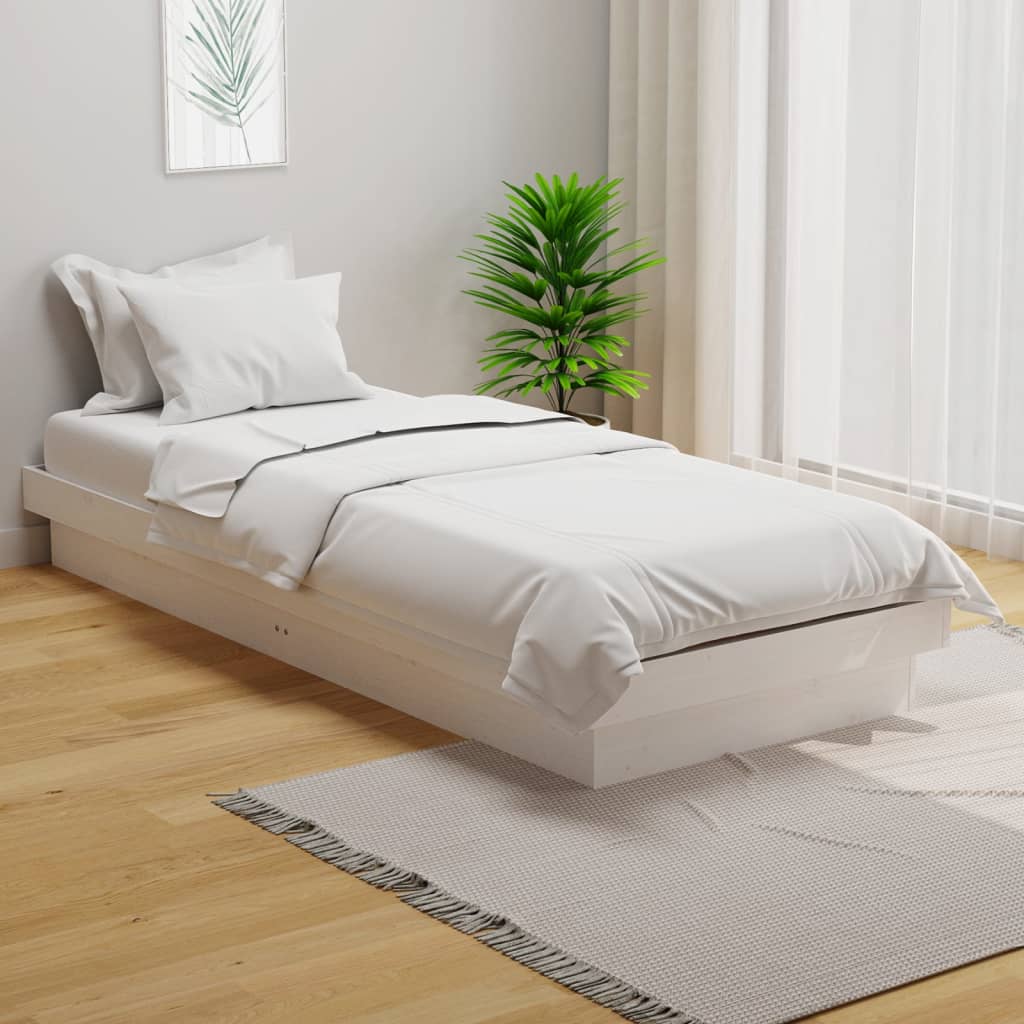 Bed Frame without Mattress White Solid Wood Small Single