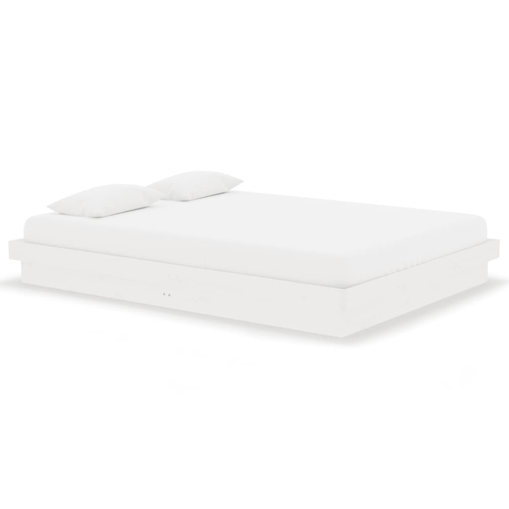 Bed Frame without Mattress White Solid Wood Double