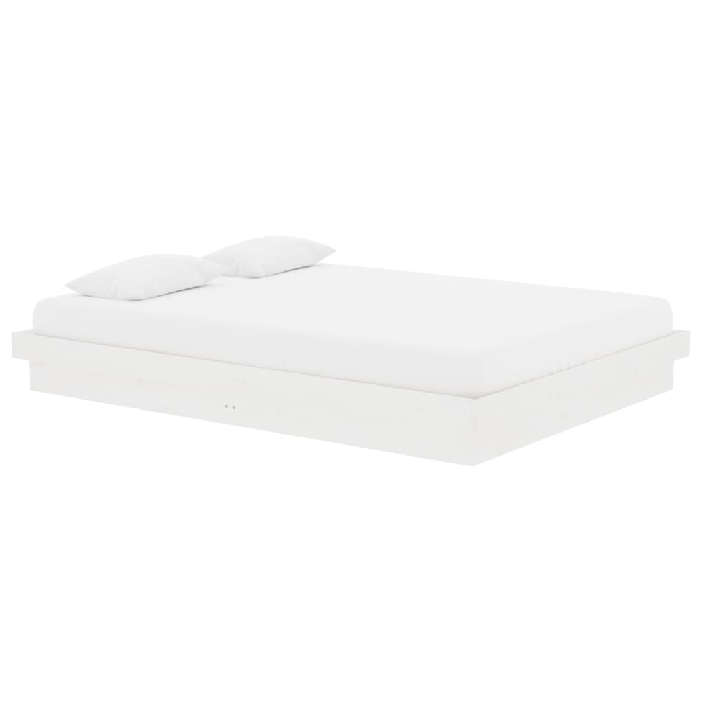 Bed Frame without Mattress White Solid Wood Double