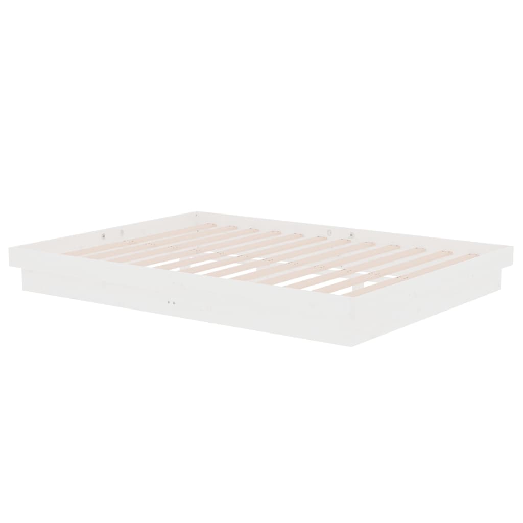 Bed Frame without Mattress White Solid Wood Double