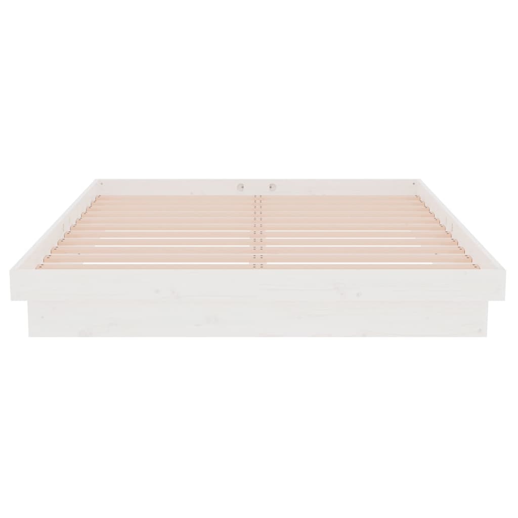 Bed Frame without Mattress White Solid Wood Double