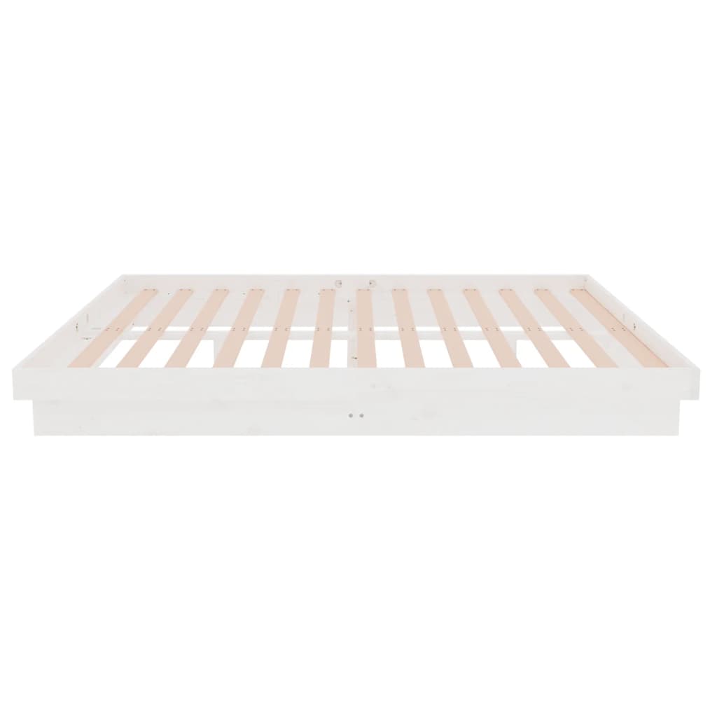 Bed Frame without Mattress White Solid Wood Double