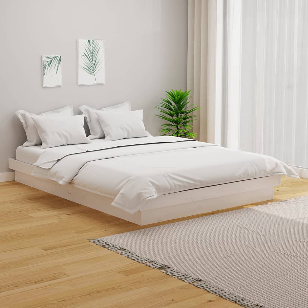 Bed Frame without Mattress White Solid Wood Double