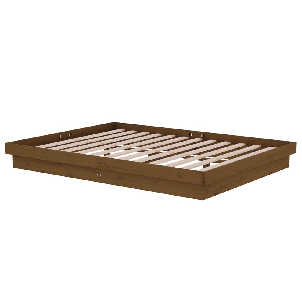 Bed Frame without Mattress Honey Brown Solid Wood Double