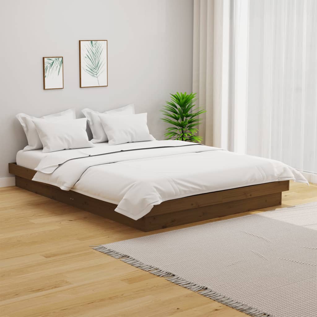 Bed Frame without Mattress Honey Brown Solid Wood Double