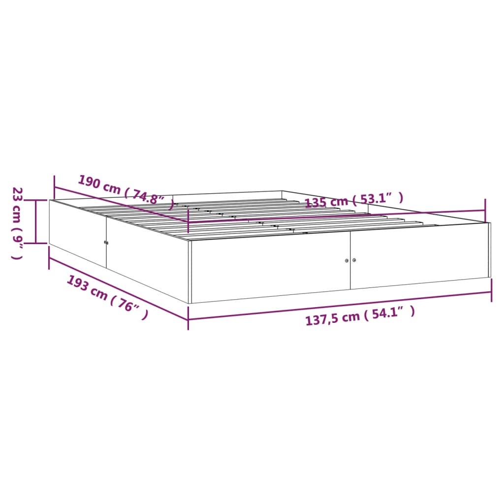 Bed Frame without Mattress Solid Wood 135x190 cm Double Double