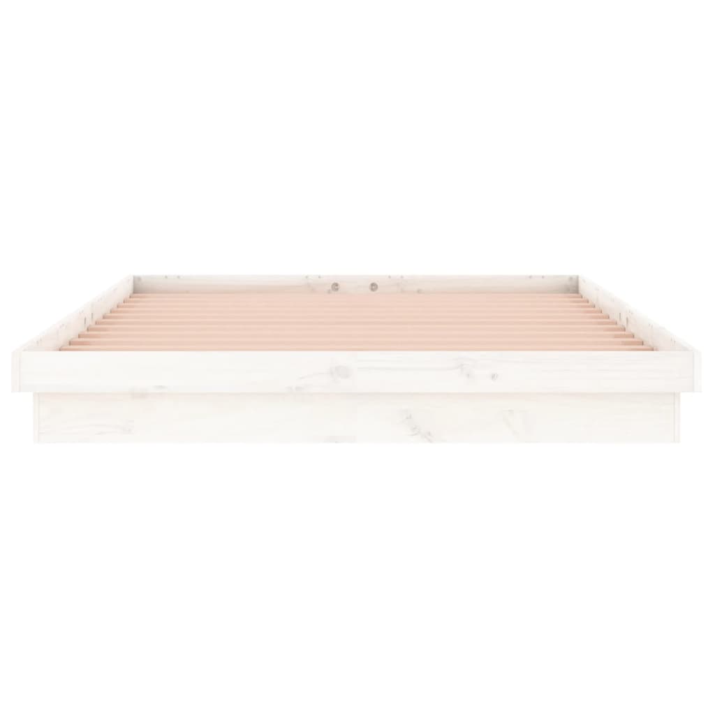 LED Bed Frame without Mattress White King Size Solid Wood