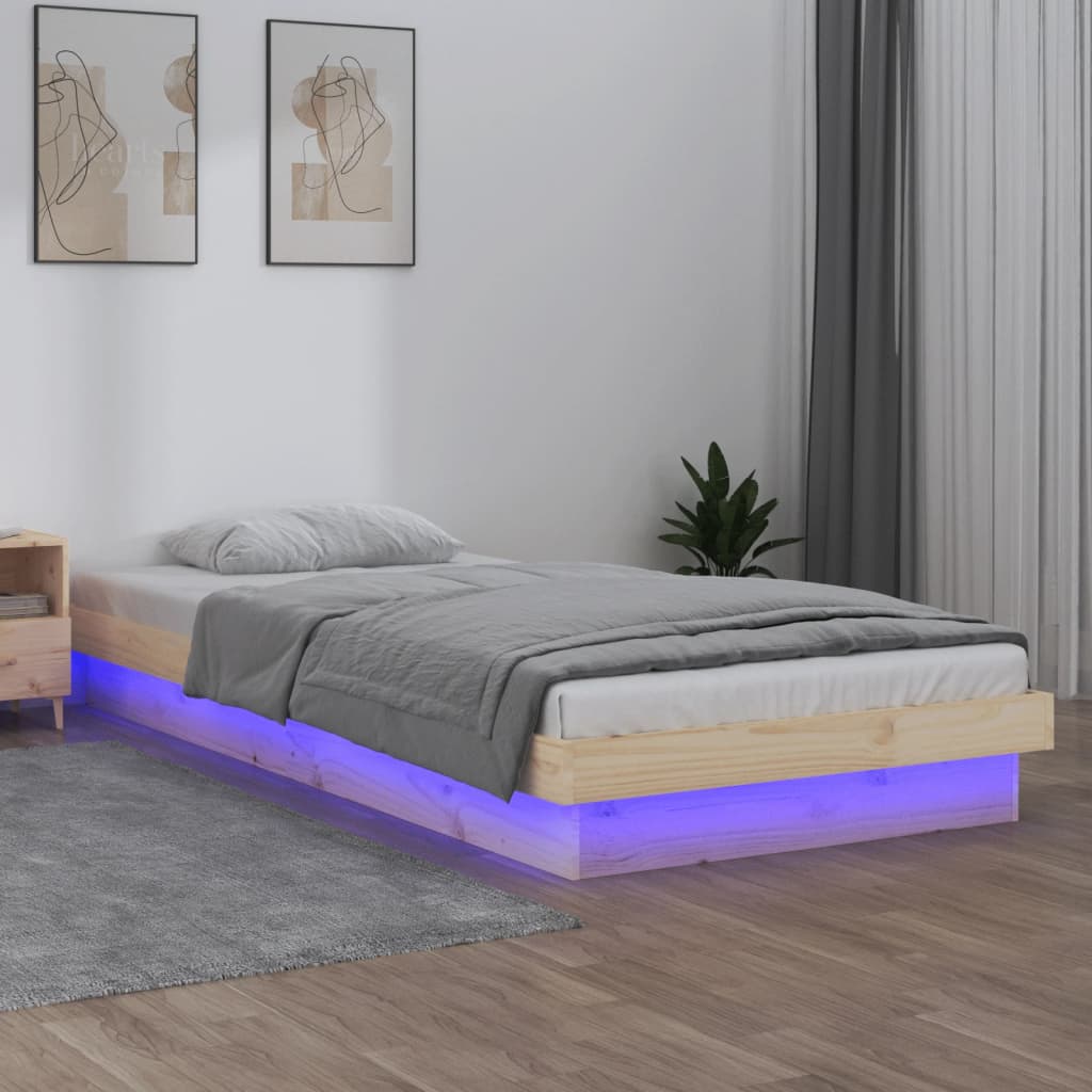LED Bed Frame without Mattress Small Single Solid Wood
