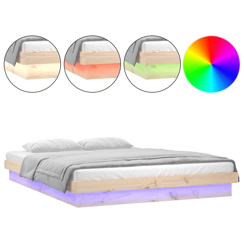 LED Bed Frame without Mattress 140x190 cm Solid Wood
