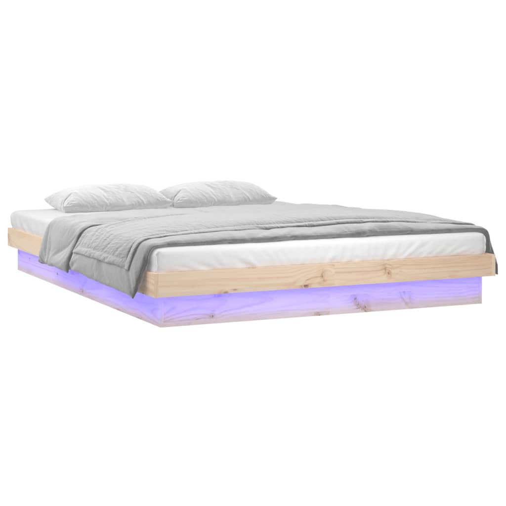 LED Bed Frame without Mattress 140x190 cm Solid Wood