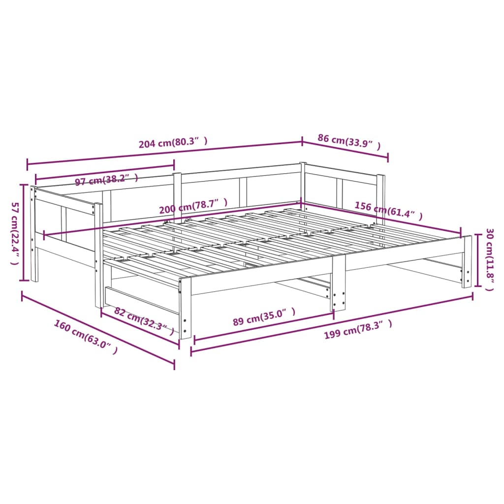 Pull-Out Day Bed Without Mattress 2X(80X200) Cm