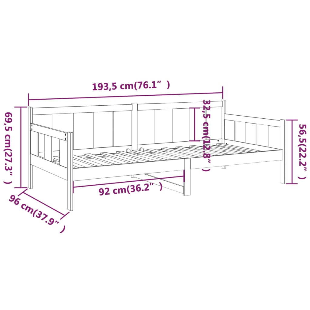Day Bed Without Mattress Solid Wood Pine Single