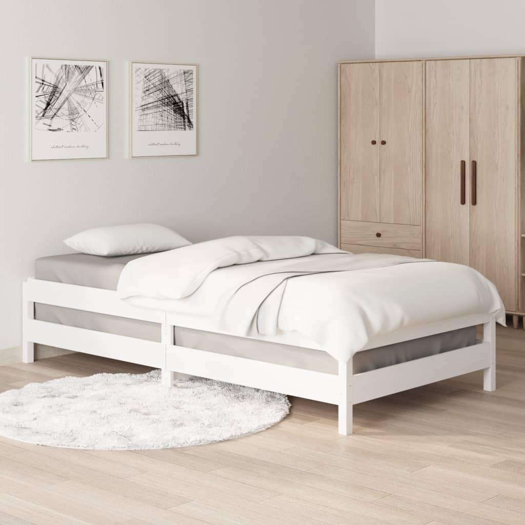 Stack Bed without Mattress White 100x200 cm Solid Wood Pine