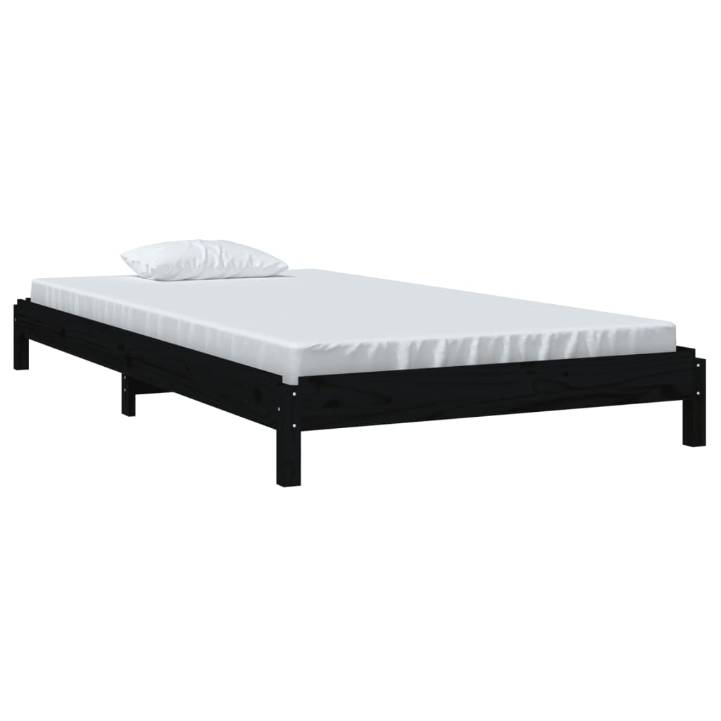 Stack Bed without Mattress Black 90x200 cm Solid Wood Pine