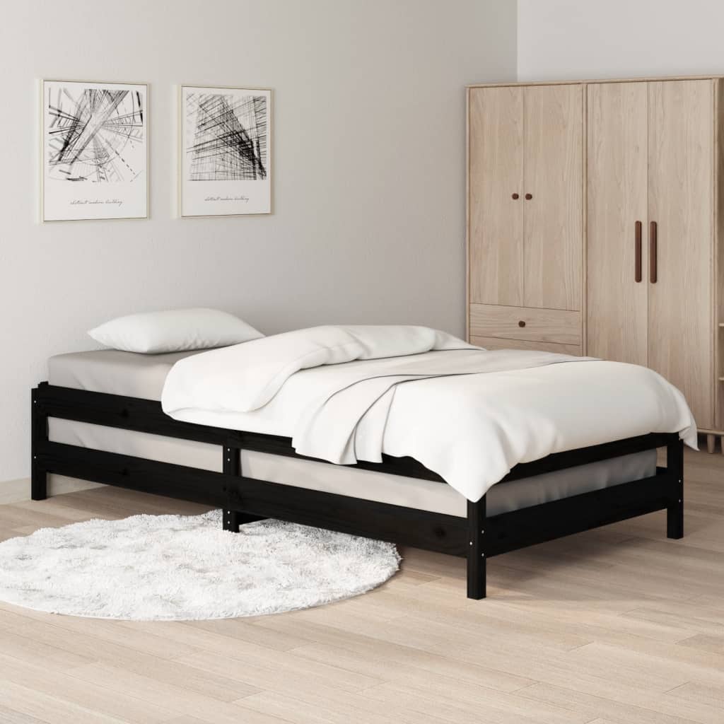 Stack Bed without Mattress Black 90x200 cm Solid Wood Pine