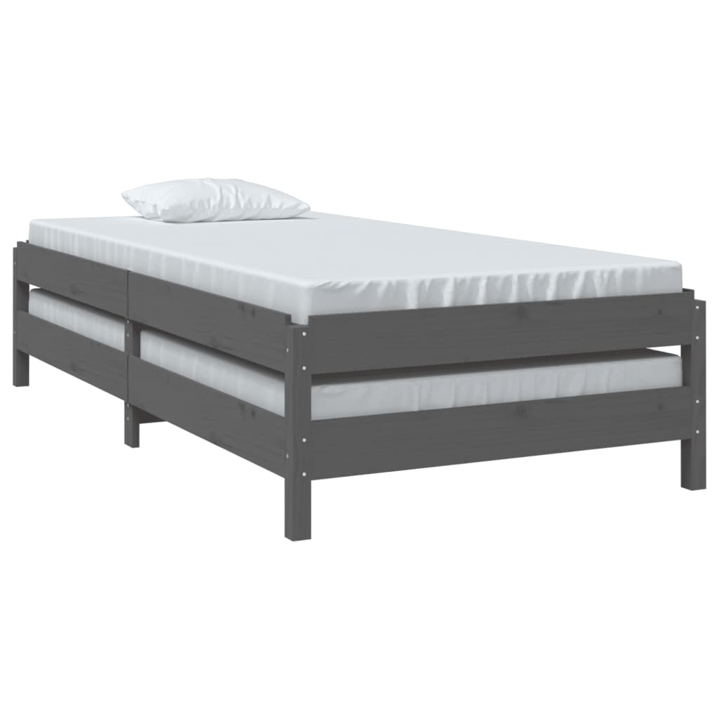 Stack Bed without Mattress Grey 75x190 cm Small Single Solid Wood Pine