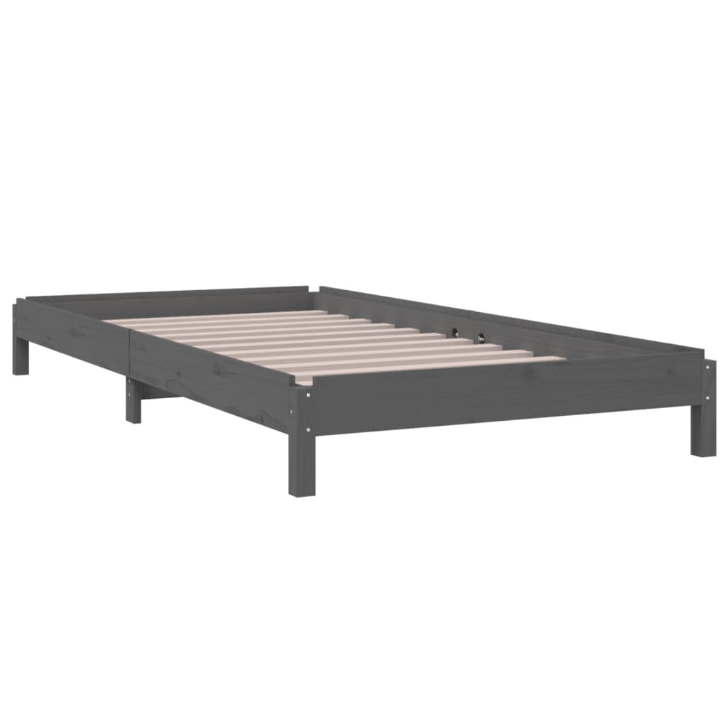 Stack Bed without Mattress Grey 75x190 cm Small Single Solid Wood Pine