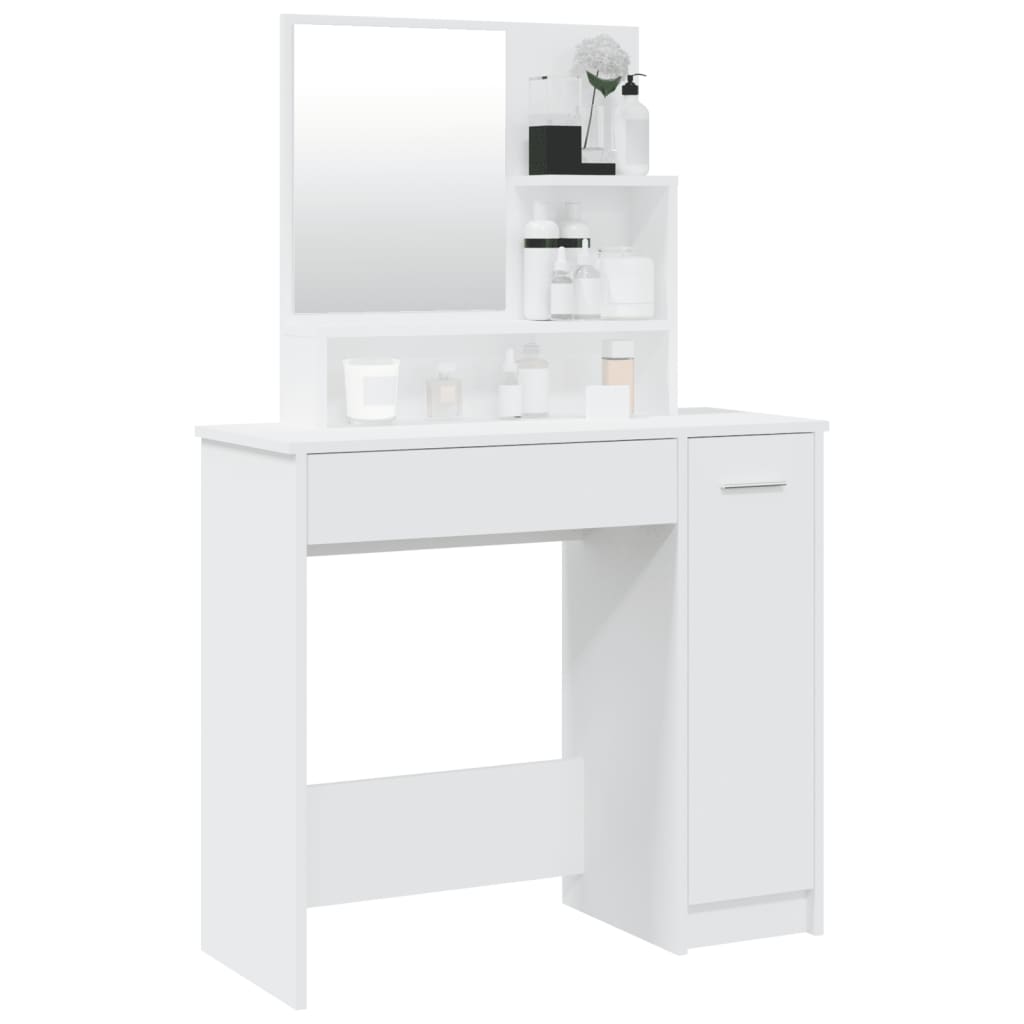 Modern Wooden Dressing Table Makeup Vanity Desk With Mirror & Cupboard
