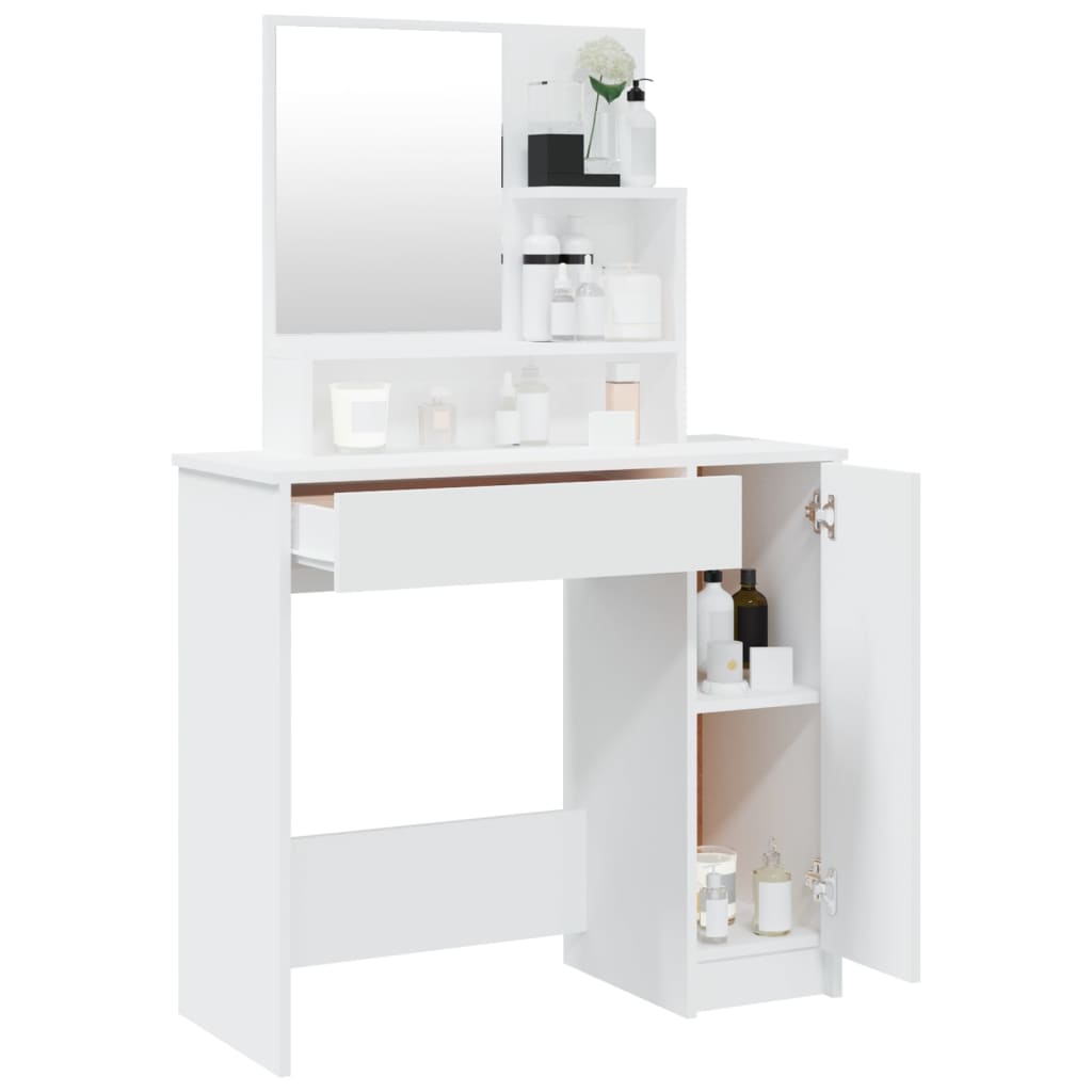 Modern Wooden Dressing Table Makeup Vanity Desk With Mirror & Cupboard