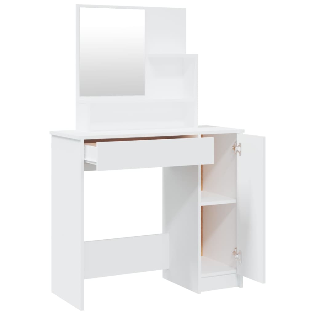 Modern Wooden Dressing Table Makeup Vanity Desk With Mirror & Cupboard