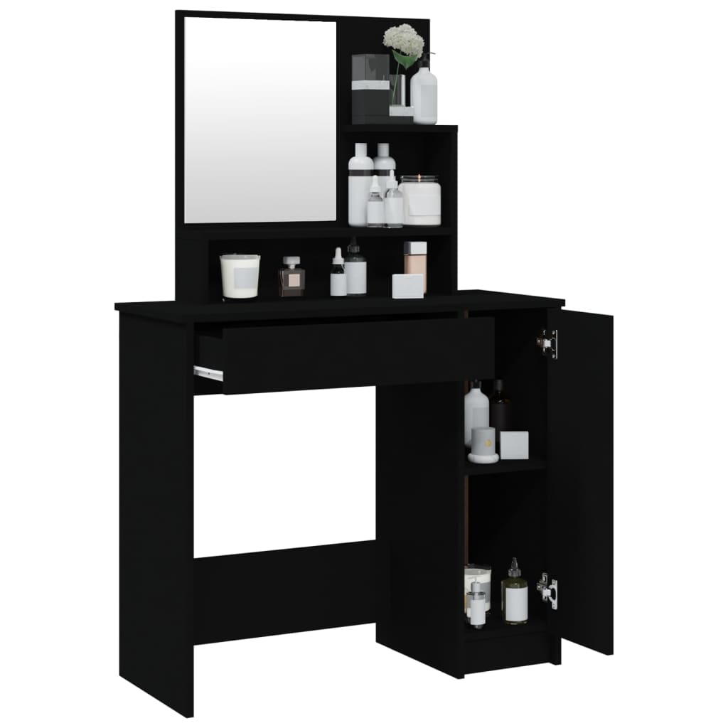 Modern Wooden Dressing Table Makeup Vanity Desk With Mirror & Cupboard