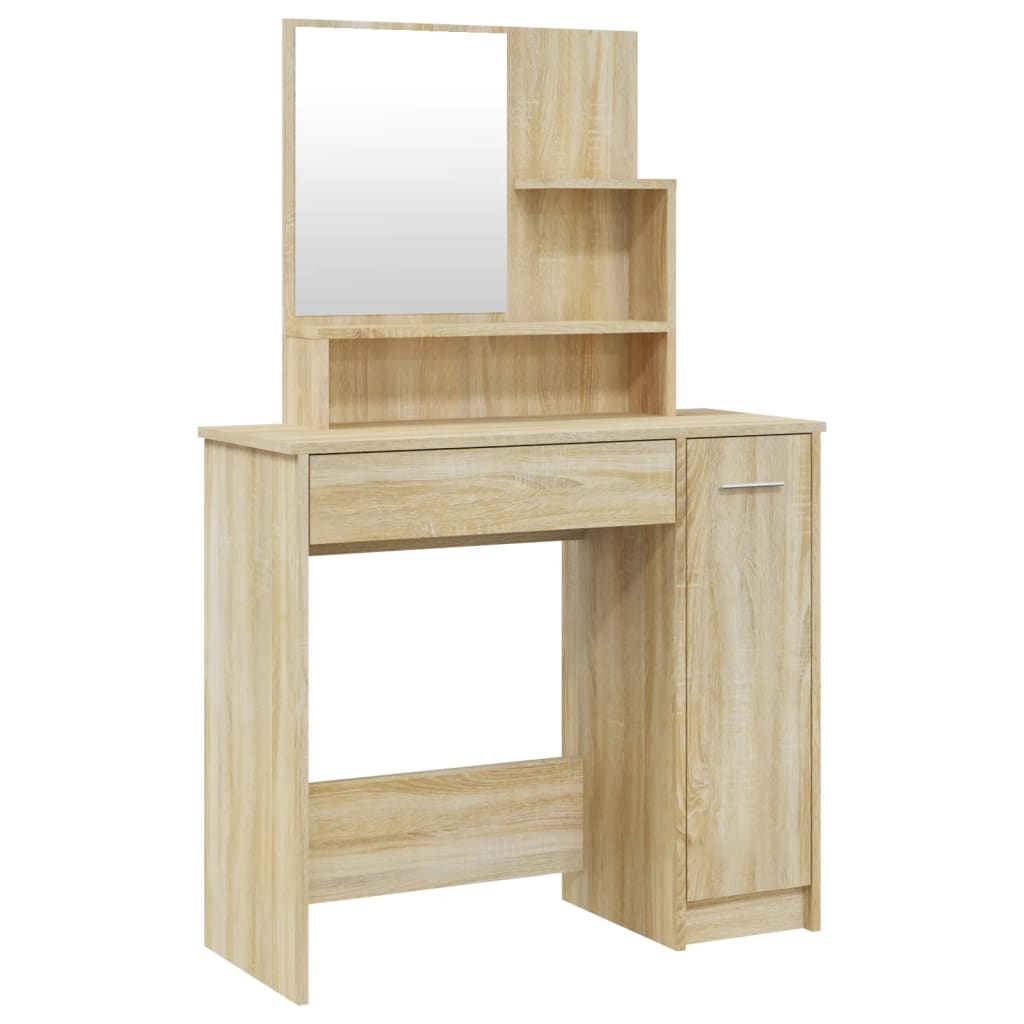 Modern Wooden Dressing Table Makeup Vanity Desk With Mirror & Cupboard