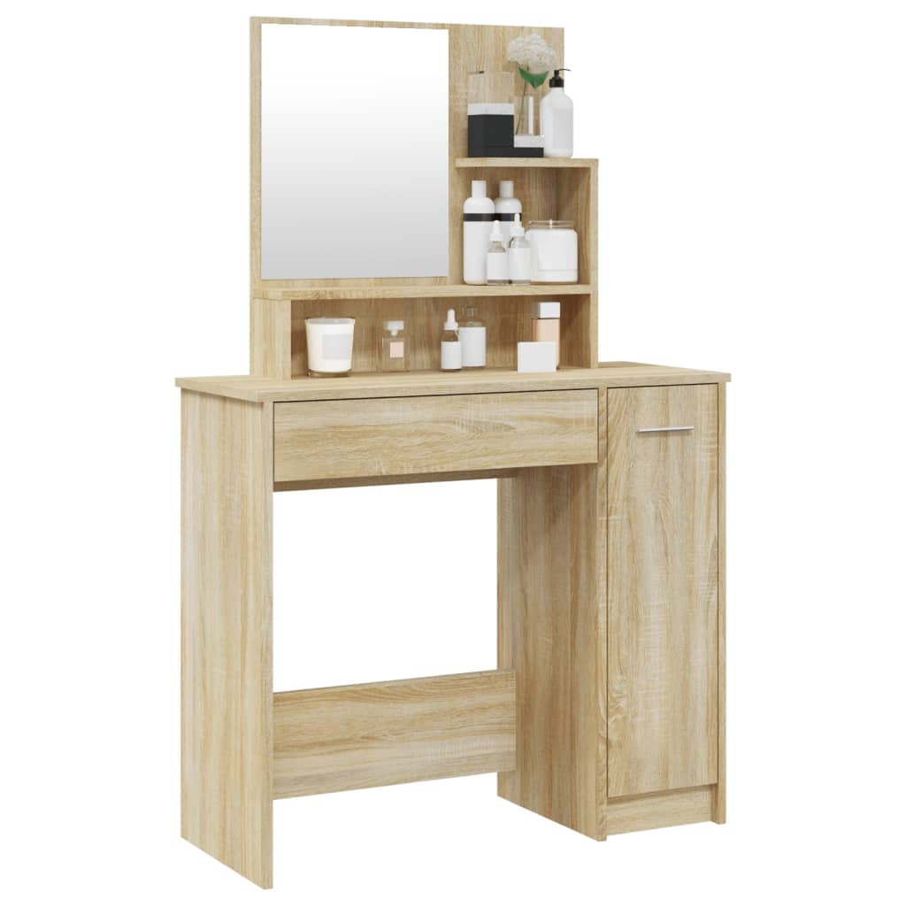 Modern Wooden Dressing Table Makeup Vanity Desk With Mirror & Cupboard