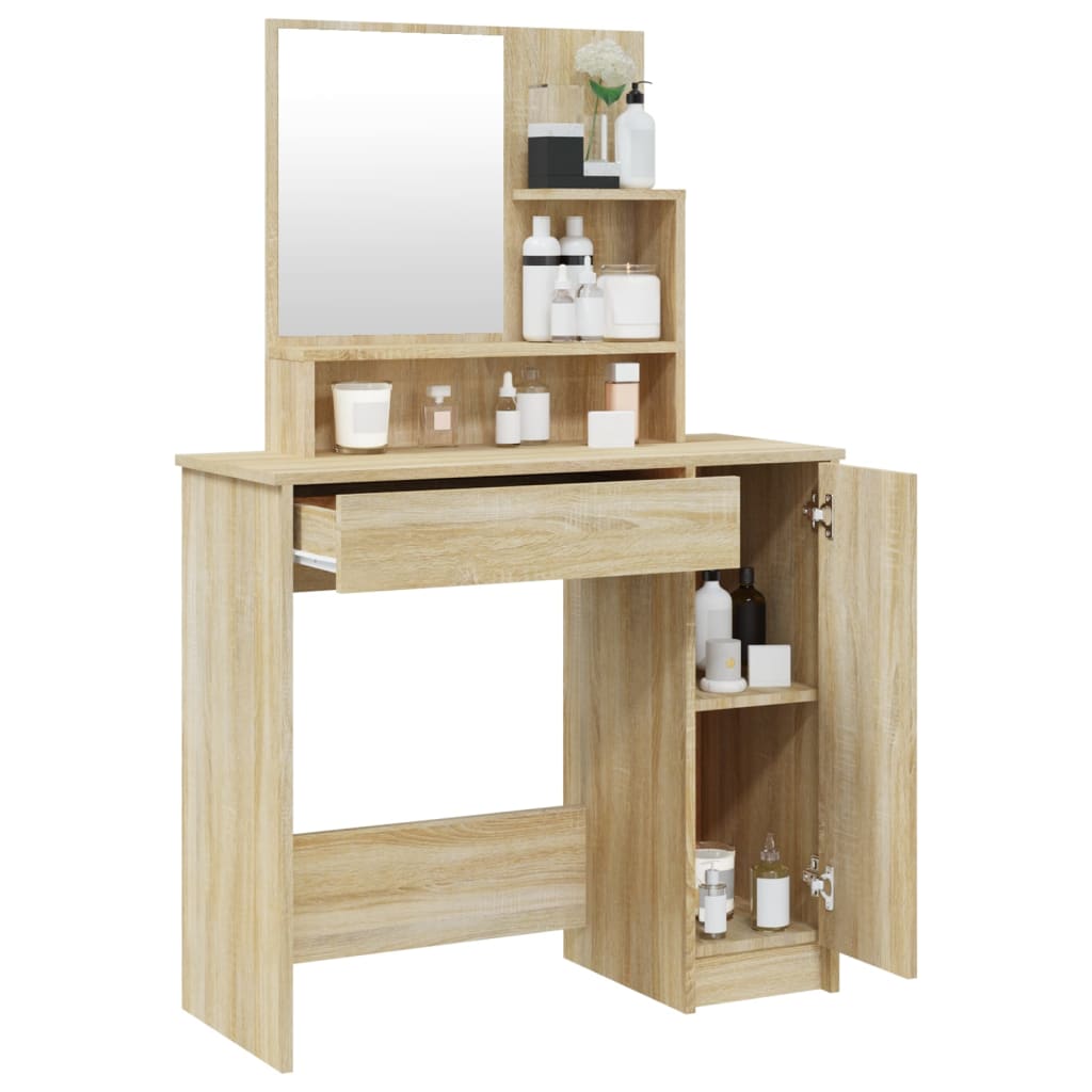 Modern Wooden Dressing Table Makeup Vanity Desk With Mirror & Cupboard
