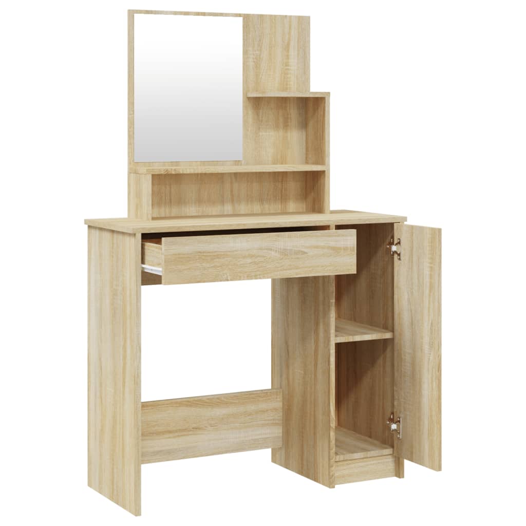 Modern Wooden Dressing Table Makeup Vanity Desk With Mirror & Cupboard