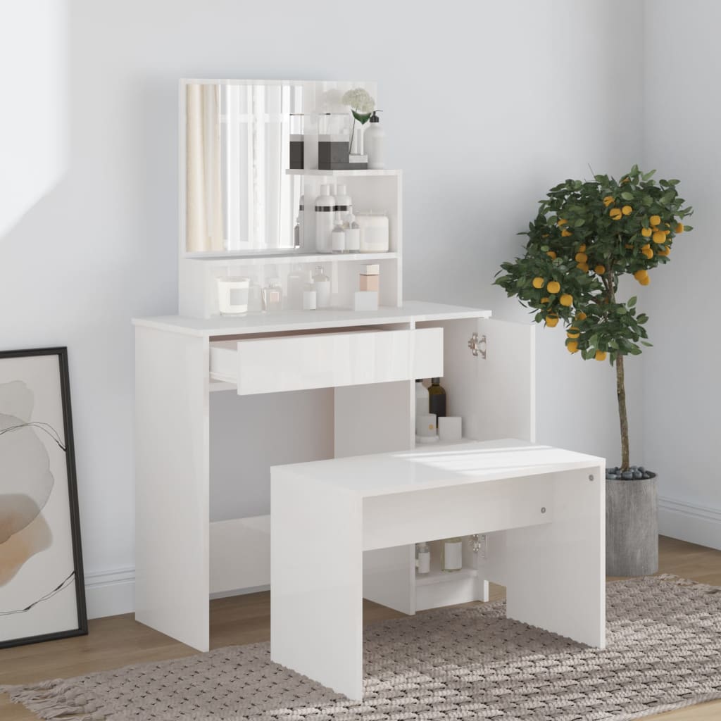 Modern Wooden Dressing Table Makeup Vanity Desk With Mirror & Cupboard