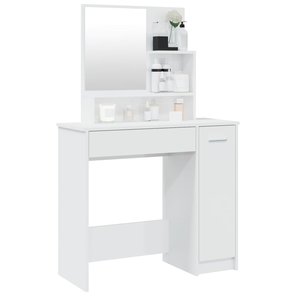 Modern Wooden Dressing Table Makeup Vanity Desk With Mirror & Cupboard
