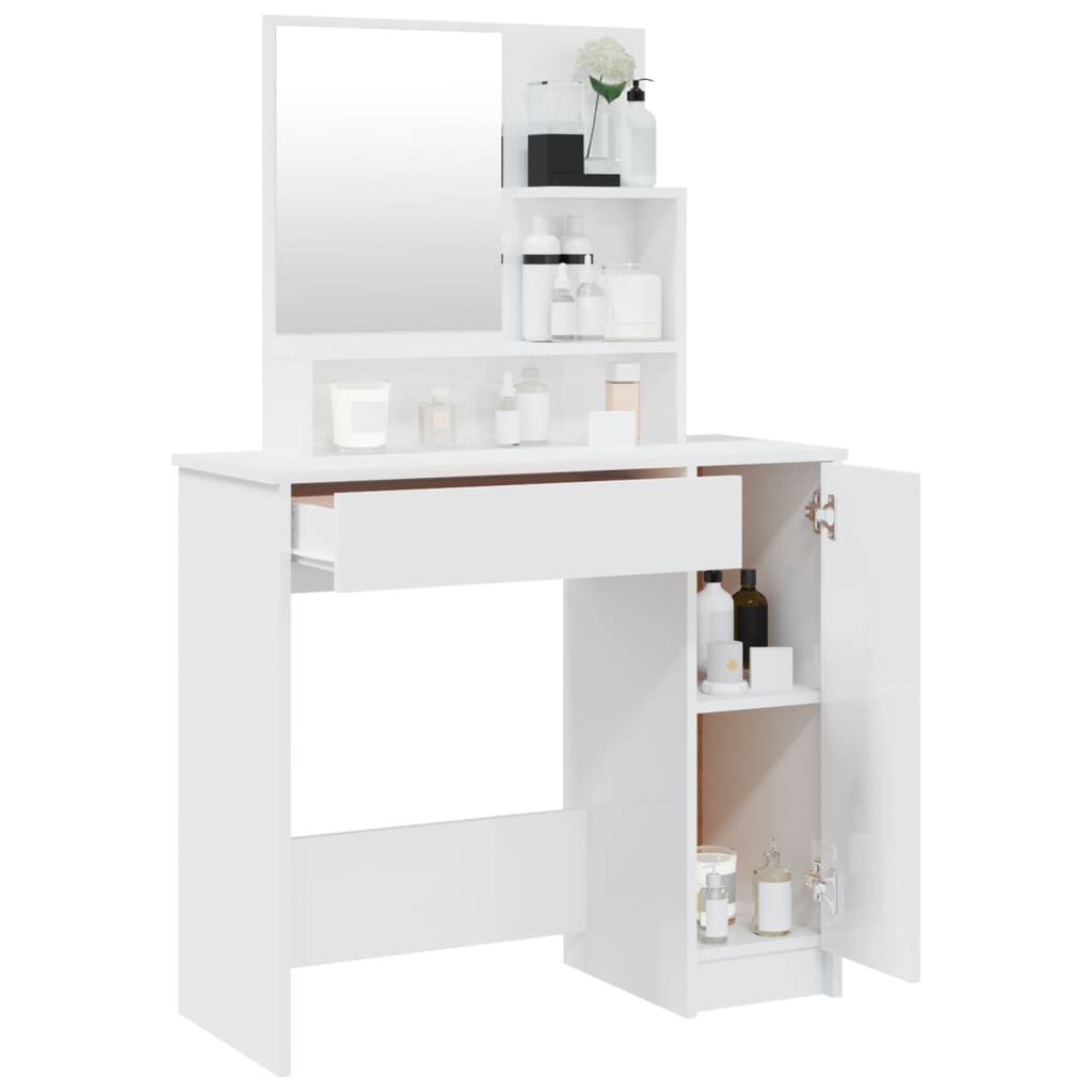 Modern Wooden Dressing Table Makeup Vanity Desk With Mirror & Cupboard