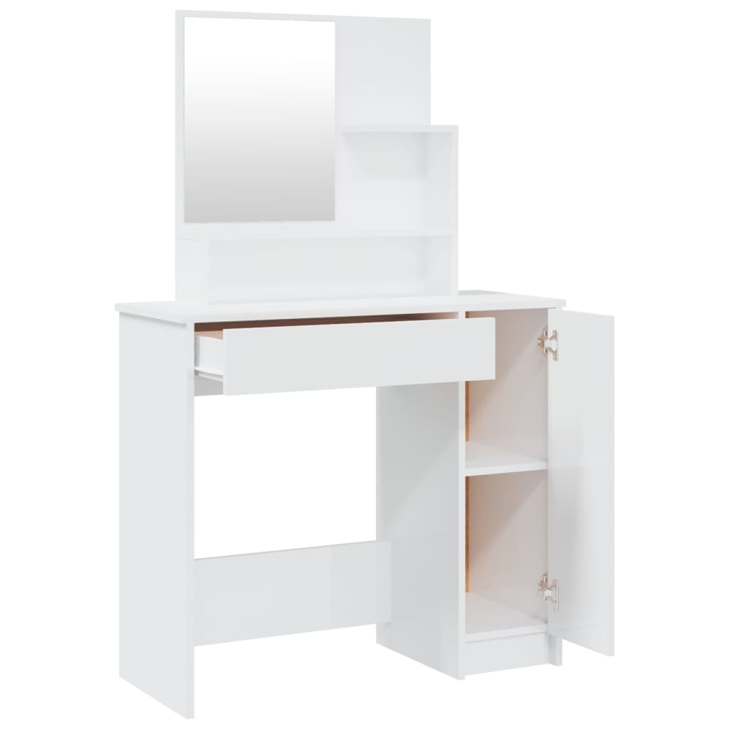 Modern Wooden Dressing Table Makeup Vanity Desk With Mirror & Cupboard