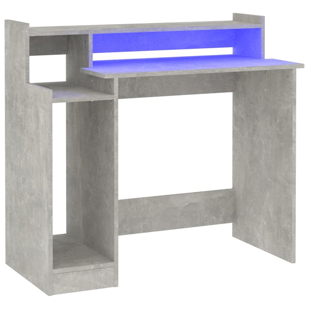 Modern Wooden Home Office Computer Gaming Desk With LED Lights Monitor Stand