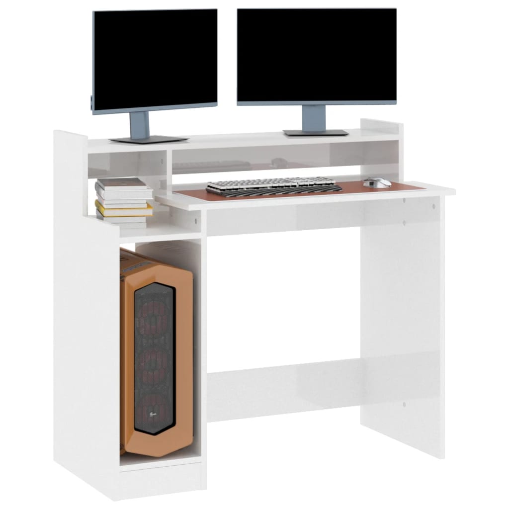Modern Wooden Home Office Computer Gaming Desk With LED Lights Monitor Stand