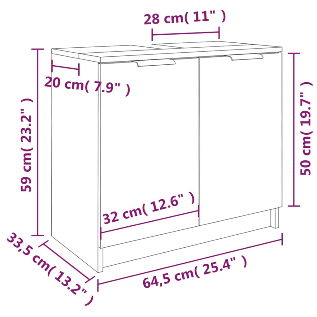 Bathroom Cabinet Concrete Grey 64.5x33.5x59 cm Engineered Wood