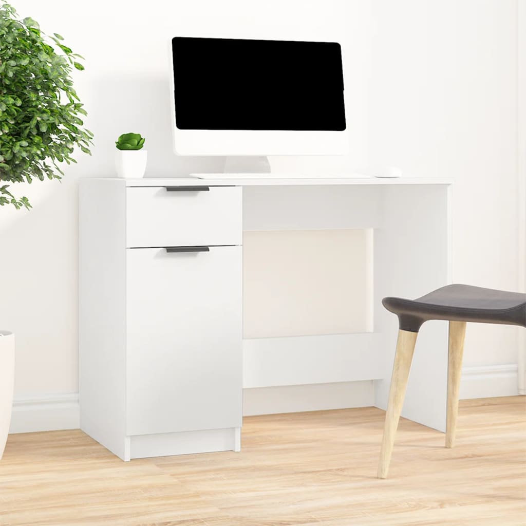 Modern Wooden Home Office Computer Writing Desk With Drawer & Storage Cupboard