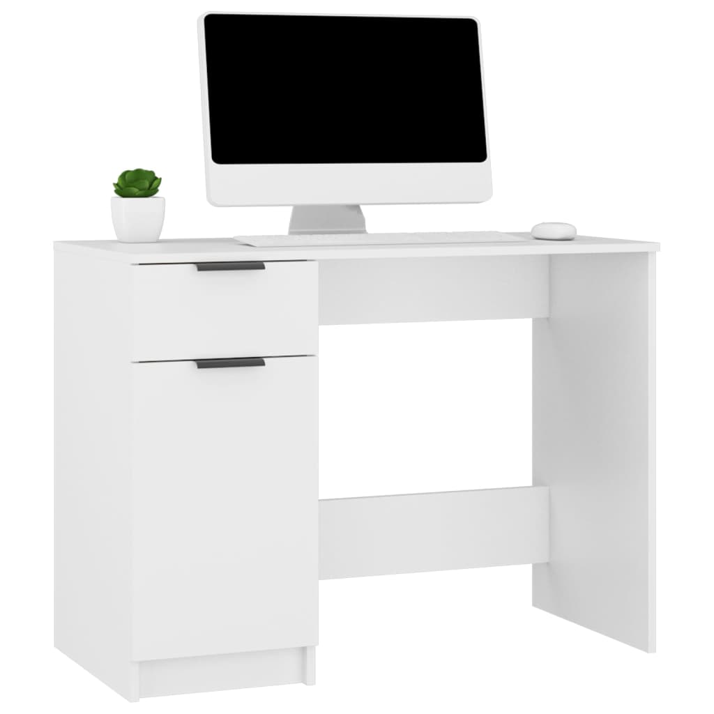 Modern Wooden Home Office Computer Writing Desk With Drawer & Storage Cupboard