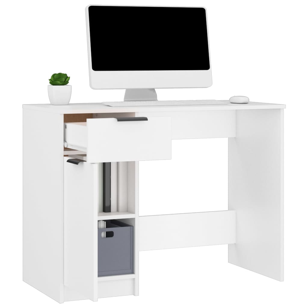Modern Wooden Home Office Computer Writing Desk With Drawer & Storage Cupboard