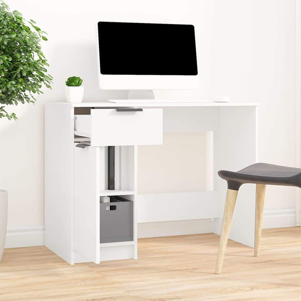 Modern Wooden Home Office Computer Writing Desk With Drawer & Storage Cupboard